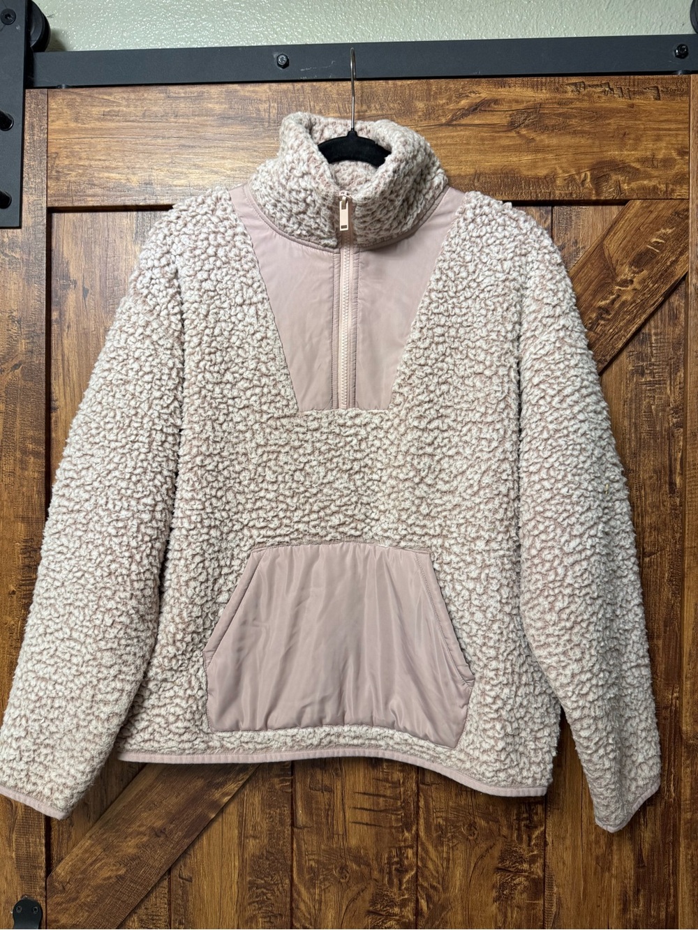 Express Cream Sherpa Pullover Jacket with Light Pink Panels